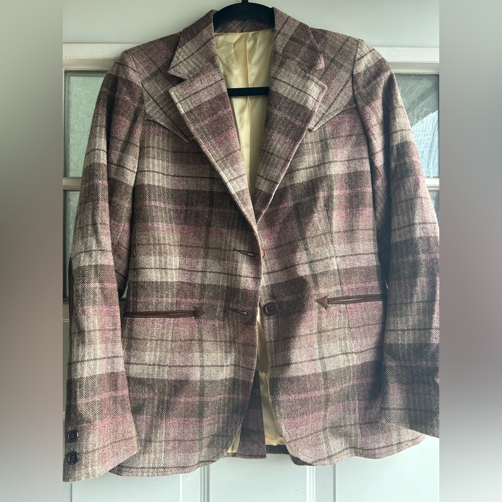 Authentic Western Wear wool jacket with leather patch sleeves